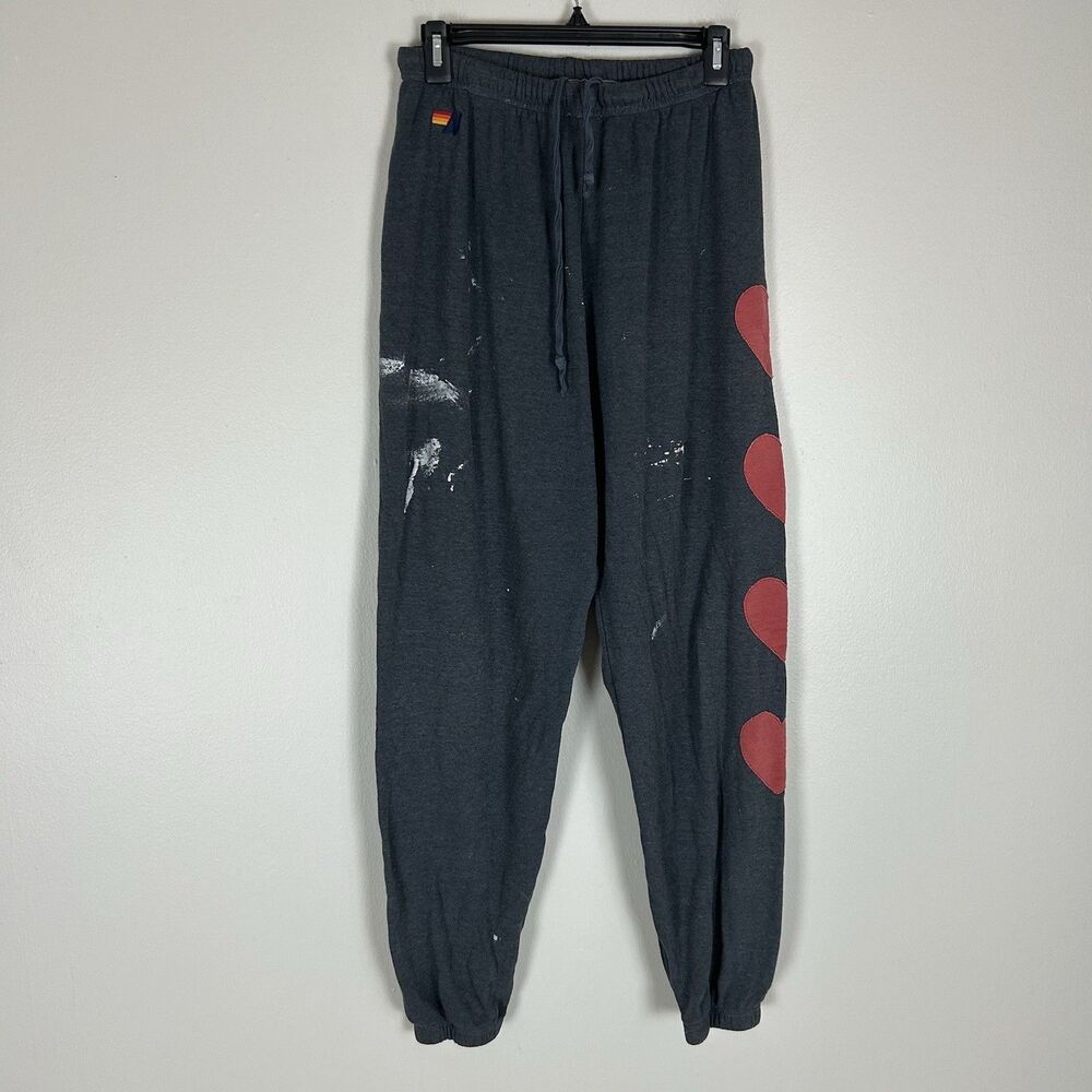 Aviator Nation L Heart Stitch Sweatpants Gray Paint Splatter